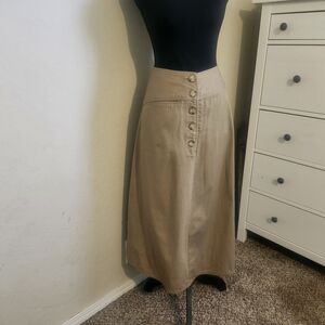 Vintage 70s 80s Banana Republic Tan Midi Skirt with Button Detail